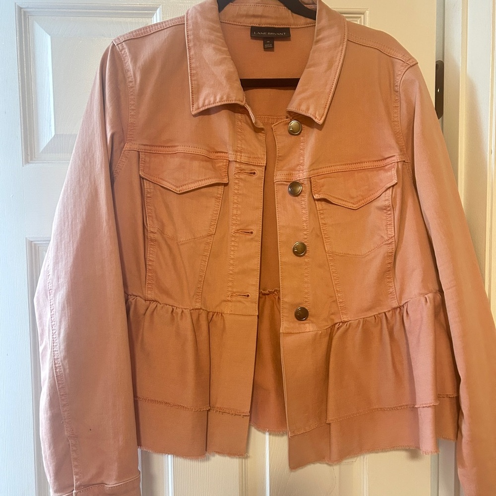 Lane Bryant Pink Peplum Jean Jacket